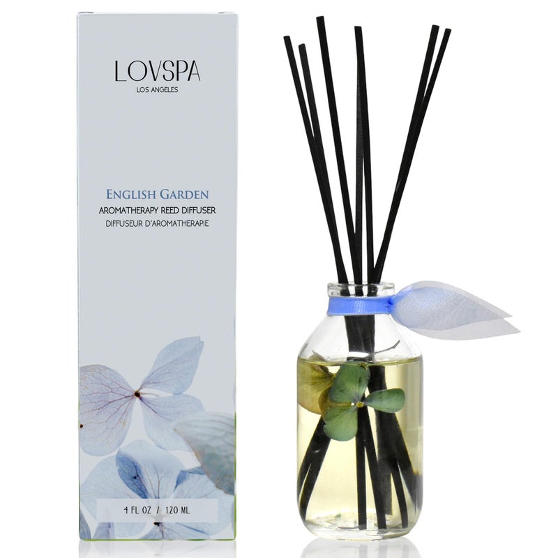 LOVSPA Reed Diffuser Set, English Garden Scented Oil Diffuser with Sticks, Home Fragrance Accessories for Bathroom Shelf Decor, Aroma Diffusers for Home or Office Desk, USA Made - Image 1